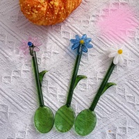Cuillère à dessert en verre Lelyi Creative Cute Flower, résistante à la chaleur, écologique, au design simple et moderne, disponible en plusieurs couleurs