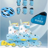 Rollers en Ligne Professionnels à 4 Roues Freestyle pour Enfants, Ensemble d'Équipement de Protection, Taille Ajustable pour Garçons et Filles