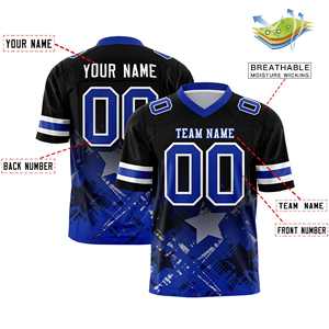 Maillot de football américain personnalisé noir royal avec dégradé d'étoiles - Product Image 2