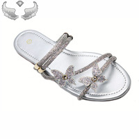 Sandales et pantoufles légères pour femmes, de haute qualité, élégantes, durables, confortables, respirantes, à semelle plate, pour l'extérieur, avec paillettes