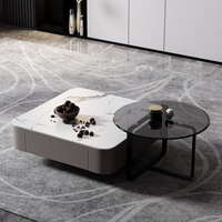 Ensemble de table basse moderne de luxe avec plateau en marbre, table basse combinée avec rangement pour le salon