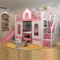 Lit superposé en bois pour enfant, design château européen, avec toboggan et escalier, modèle 2026, lit mezzanine