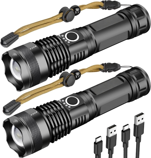 Super Bright Rechargeable LED Flashlight Zoomable Torch with Adjustable Modes and USB Charging for Camping and Emergencies