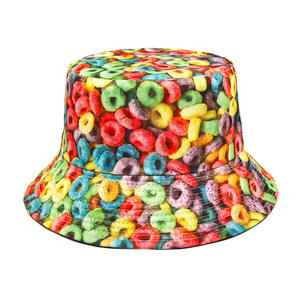 Chapeau de pêcheur réversible en gros chapeau drôle de fête pour les voyages de fête en plein air avec motif de céréales de petit déjeuner de boucles fruitées arc-en-ciel - Product Image 1
