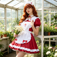Disfraz de Anime Maid Cosplay, Vestido Rojo y Blanco, Estilo Lolita Dulce, Disfraz para Fiesta de Halloween, Vestido Elegante para Mujer