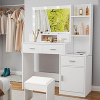 Chambre à coucher moderne éclairée de grande capacité en bois Commode de maquillage pour fille avec miroir et tabouret