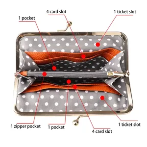 AndoBag Cartera con Cierre Kiss Lock para Mujer, Cuero Vacuno Genuino, Gran Capacidad, Tarjetero, Bolso de Mano de Moda, Monedero para Teléfono 1468 - Product Image 4