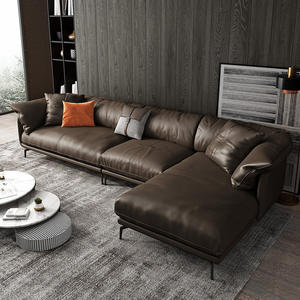 أريكة حديثة فاخرة منحنية على شكل حرف L، أثاث غرفة الجلوس، سرير أريكة من الجلد على شكل حرف L بـ 7 مقاعد، طقم أرائك سحابية - Product Image 1