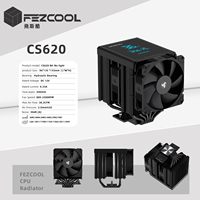 FEZCOOL CS620 Refroidisseur de processeur à double tour avec affichage numérique, refroidissement par air, roulement fluide, contrôle intelligent de la température, six dissipateurs thermiques, sans éclairage
