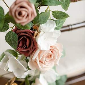 Цветочные украшения для свадебных стульев, декор для прохода, церковные искусственные цветы, цветочная композиция в оттенках розового и кремового, фон для мероприятий, розовые композиции для вечеринок на открытом воздухе - Product Image 4