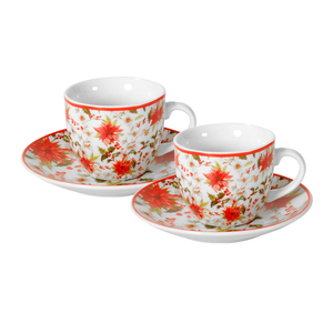 ENSEMBLE DE 2 TASSES ET SOUCHESSONS EN PORCELAINE 200ML MISTLETOE 9X6 CM BLANC AVEC DÉCORATION DE NOËL - Product Image 1