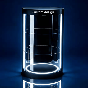 <span class=keywords><strong>Vitrine</strong></span> d'exposition en acrylique éclairée par LED avec logo personnalisé, <span class=keywords><strong>ronde</strong></span>, à 3 niveaux, pour petits articles, pour magasin de détail - Product Image 4