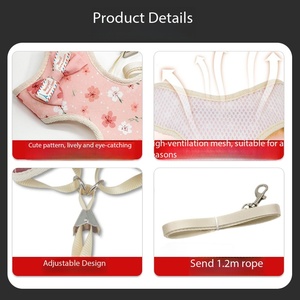 Ensemble Harnais et Laisse pour Animaux de Compagnie Imprimé Sakura, en Maille Respirante, Réglable, Anti-Traction, avec Nœud, pour Chien et <span class=keywords><strong>Chat</strong></span> de Petite Taille, pour la Promenade Quotidienne en Extérieur - Product Image 2