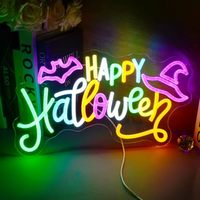 Neonawall Enseigne néon LED personnalisée Joyeux Halloween, lumière colorée et brillante, décoration murale ou de fenêtre pour la maison, fête, festival d'Halloween