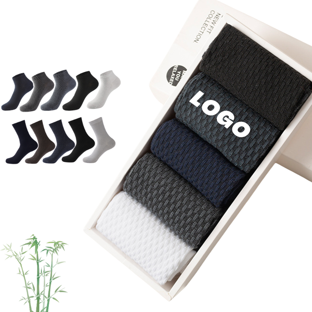 OEM Wholesale Men Bamboo Socks Low MOQ Custom Embroidered Logo Cooling Business Work Ankle Crew Dress Socks EU 36-49