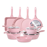 Ensemble de casseroles et poêles classiques en aluminium forgé avec finition céramique, revêtement antiadhésif, poignée amovible et base à induction