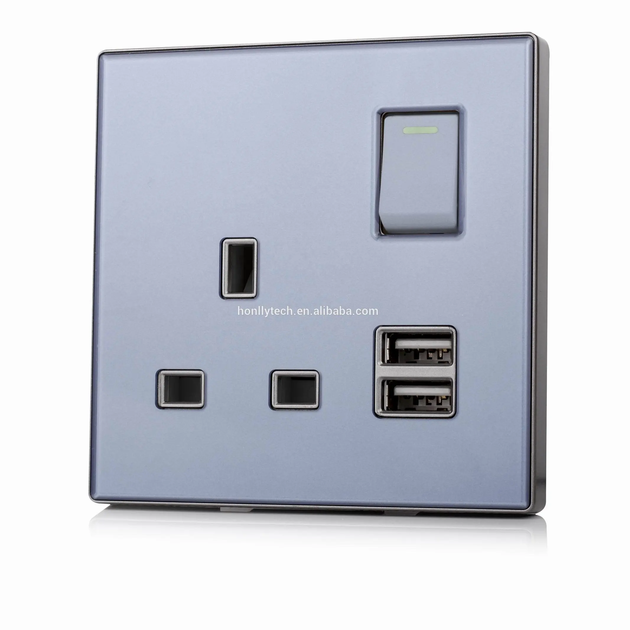 New design borderless tempered glass switches socket usb plug 250V 13a uk usb socket toughened glass wall socket usb