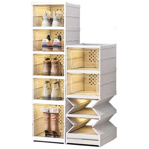 No Assembly Plastic PP Rectangle Eco-Friendly Heavy-Duty Shoe Organizer Rack All-in-one Foldable Stackable Clear Shoe <b>Storage</b> - Product Image 1