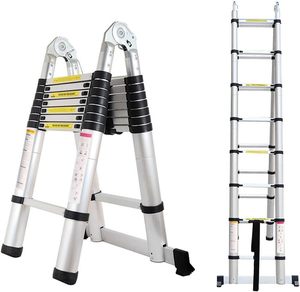 Échelle <span class=keywords><strong>télescopique</strong></span> en aluminium Mobile12,5 pieds (3,8 m) pliable en forme de A, échelle portable 6+6 marches, tabouret multi-usage - Product Image 1