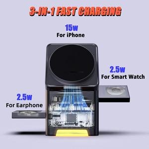 Cambio automatico metallico 3 in 1 caricatore magnetico magnetico 15W metallo pieghevole supporto di ricarica rapida - Product Image 4