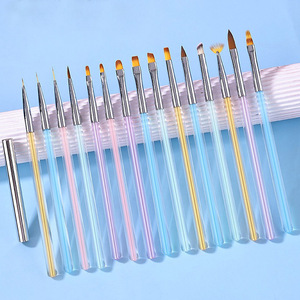 Ensemble de pinceaux à ongles en nylon rose, violet, bleu, pour décoration florale, liner, ovales, ronds, pour gel et ombrage - Product Image 3
