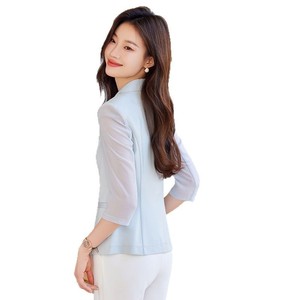 Light Blue Women's Blazer 80g Polyester Breathable Summer Suit Top Casual Elegant Style - Product Image 5