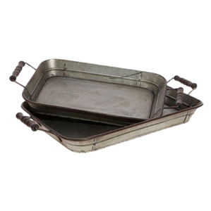 Plateau de service fini galvanisé de la meilleure qualité bureaux de mariage poignées en bois sur mesure plateau de service décoratif en placage - Product Image 1