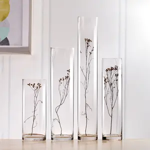 Single Flower 30 40 50 60cm Height 10 20 25 30cm Giant Large Big Clear Floor Flower Cylinder Tall Glass Vase For Wedding