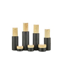 Botol Krim Kaca Hitam Doff Kosong dengan Jaminan Perdagangan, Botol Lotion, Kemasan Set Kosmetik, Tutup Bermotif Bambu, Sablon
