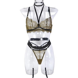 Deep Love encaje pestañas Sexy Tanga Coquette Ling encaje pestañas encaje Serie Metal cadena liguero conjunto de cinco piezas - Product Image 5