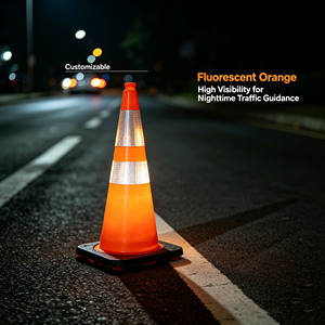 Cône de signalisation orange fluorescent hautement réfléchissant avec motif personnalisé pour la circulation nocturne - Product Image 3