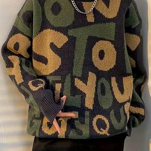 Vintage High Stretch <strong>Men</strong> Sweater Jacquard Pullover Top <strong>Men's</strong> Letter Print Knitted Sweater <strong>Winter</strong> Crew Neck <strong>Jumper</strong> - Product Image 5