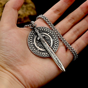 Yunnique – collier avec pendentif épée et bouclier Viking en acier inoxydable pour hommes, bijoux cadeau, pendentif à thème Vintage, 3.0x60CM - Product Image 4