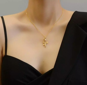 Collier pendentif en acier inoxydable rose, chaîne simple pour clavicule, collier pendentif tendance pour femmes - Product Image 1