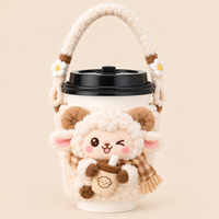 Manchon de tasse personnalisé en peluche mouton, support de tasse animal personnalisé, housse de gobelet réutilisable, accessoire cadeau, fabricant