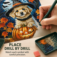 Kit de Peinture Diamant Carrée KS Craft avec Motif Chien Citrouille d'Halloween Mignon, Art Diamant Scintillant DIY pour Décoration de Maison Festive