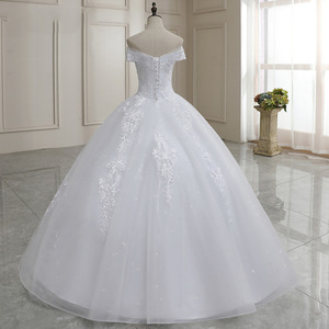 Off-Shoulder <b>White</b> Ball Gown Wedding Dress With <b>Lace</b> Sweetheart Neckline Natural Waist Vintage Style - Product Image 2