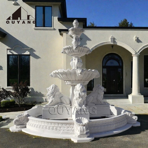 QUYANG grande decorazione <span class=keywords><strong>Villa</strong></span> all'aperto di lusso in pietra animale fontana di acqua in marmo bianco leone fontana - Product Image 1