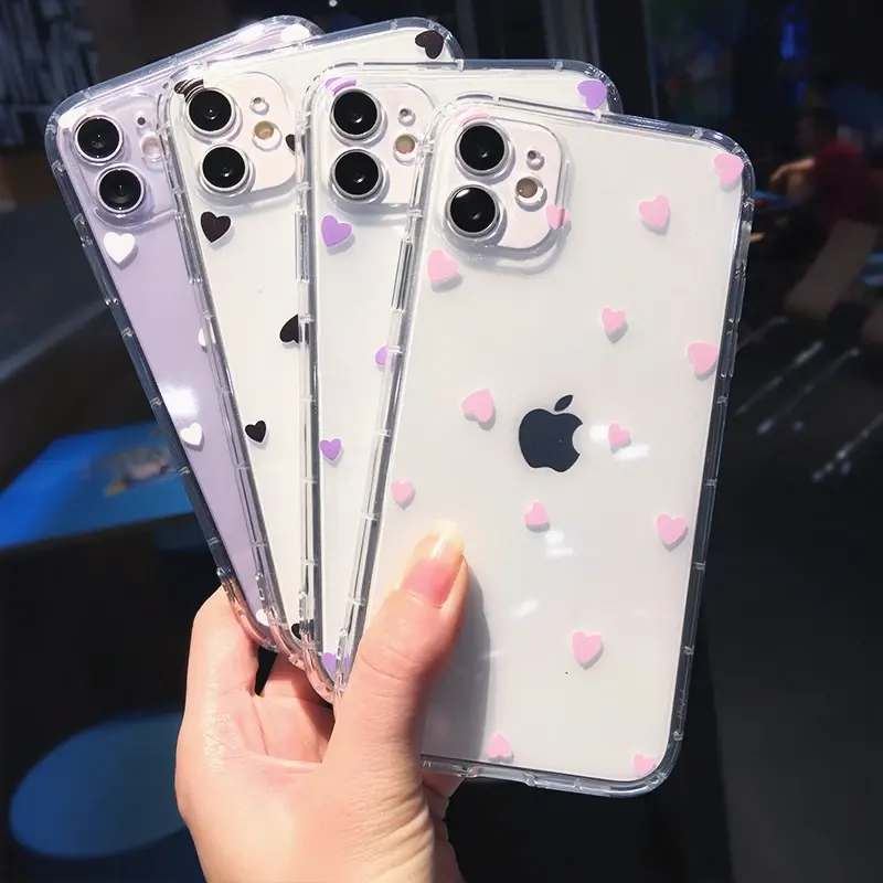 Fashion Love Heart Transparent Soft Phone Case For IPhone 11 13 14 Pro MAX X XS XR 12 Mini 7 8 Plus SE2020 Cute Wave Point Cover