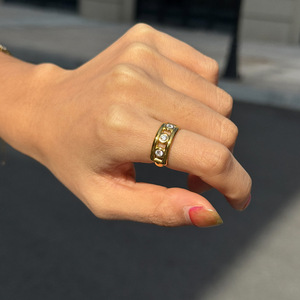 18K Gold Stainless Steel Zircon <b>Open</b> <b>Ring</b> Geometric Shape Prong Setting Unisex Fashion Jewelry Gift - Product Image 2