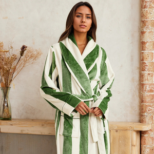 Autunno e inverno nuova veste colorata di velluto a righe verdi e ispessita <span class=keywords><strong>accappatoio</strong></span> caldo da donna Casual <span class=keywords><strong>accappatoio</strong></span> - Product Image 2