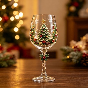 Tasse à café en verre artisanal, transparente comme du cristal, avec bordure dorée <span class=keywords><strong>rouge</strong></span>, motif chaussette de Noël, festif et intemporel, pour la maison et le bureau, vente en gros - Product Image 3