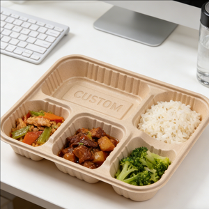 Boîtes alimentaires jetables en papier kraft 24oz à 5 compartiments, boîte à charcuterie ronde de 280 mm pour restaurant, OEM ODM Eco - Product Image 5