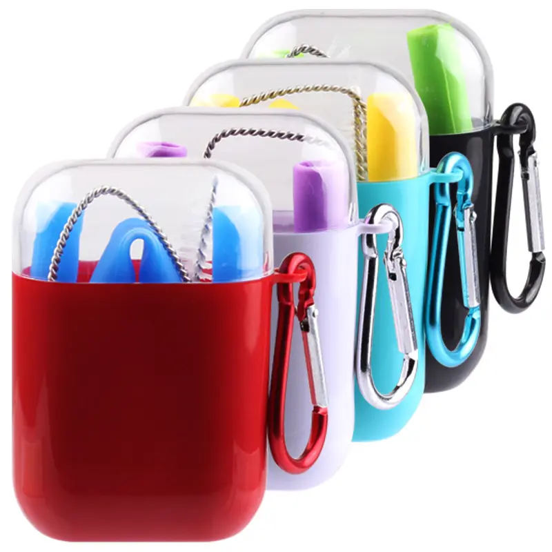 Custom Telescopic Foldable Eco-friendly Colored Portable Collapsible Reusable Silicone Drinking Straw With Case