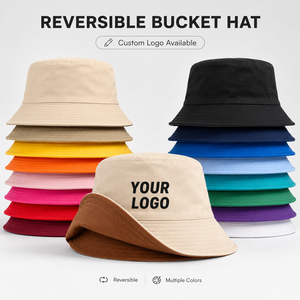หมวกบักเก็ตสองด้าน ด้านหนึ่งมีโลโก้ปักด้านหน้า ด้านอีกด้านมีโลโก้พิมพ์ลายทั้งใบ หมวกบักเก็ตแบบกลับด้านได้ - Product Image 1