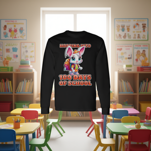 Maglietta a maniche lunghe con stampa Coniglio che salta per celebrare i 100 giorni di scuola - Product Image 3