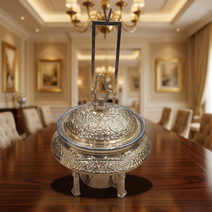 Plato para Calentar Comida Estilo Indio de Latón, Equipo de Catering con Acabado Dorado, Diseño Tradicional Grabado, Lujo para Hoteles, Fiestas y Eventos - Product Image 3
