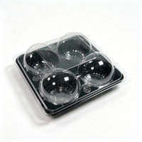 Boîte à fruits transparente écologique en gros, 4 compartiments, base carrée noire, conteneur en plastique PP/PET/PVC pour produits frais, supermarché
