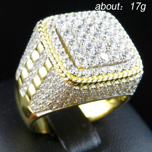 Cincin Pria Berlian Mewah Ukuran Besar Desain Baru Fashion, Lapis Emas, Bertabur Kristal Rhinestone, Penuh Zirkon, Model Iced Out, Ukuran Besar - Product Image 6