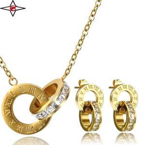 Perhiasan Set Wanita Model Angka Romawi Ulang Tahun Custom 316L Stainless Steel Berlapis Emas 14K 18K PVD dengan Zirkonia - Product Image 1